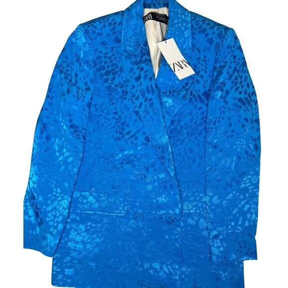 🧿 ZARA Blue Leopard Jacquard Blazer – XS (Oversized, NWT!) - Picture 7 of 10